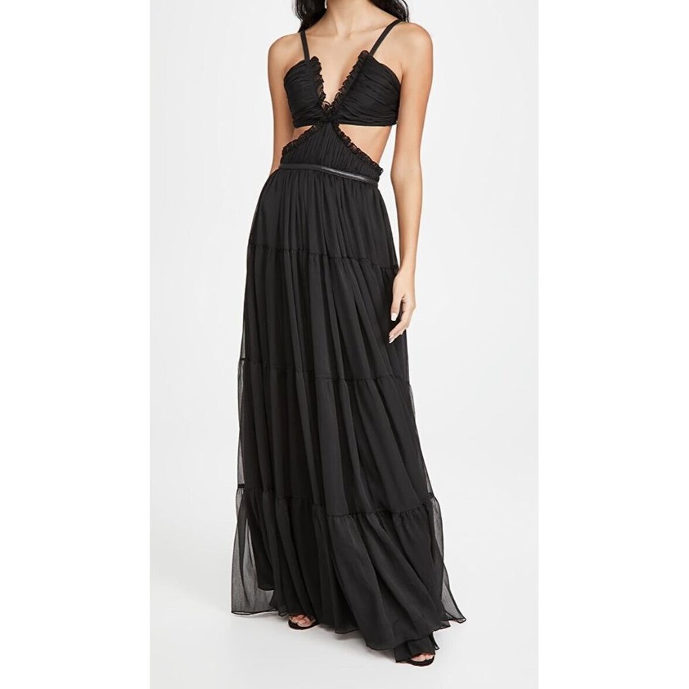 Alexis Biharie Dress Black Maxi Long Cut Out Leather